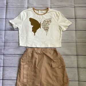 Kids Matching Set in White and Tan